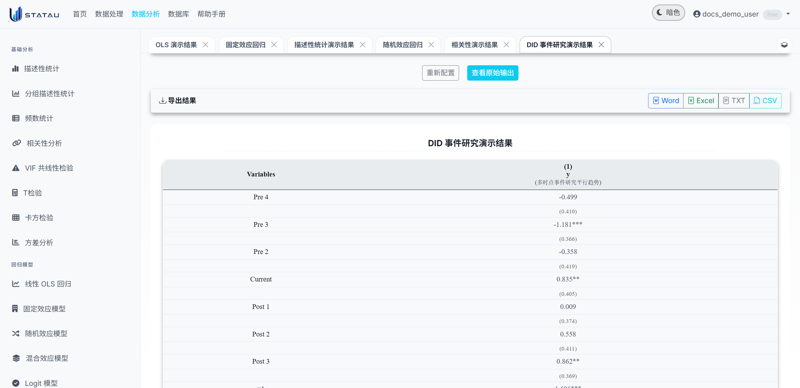 STATAU DID 事件研究结果页截图